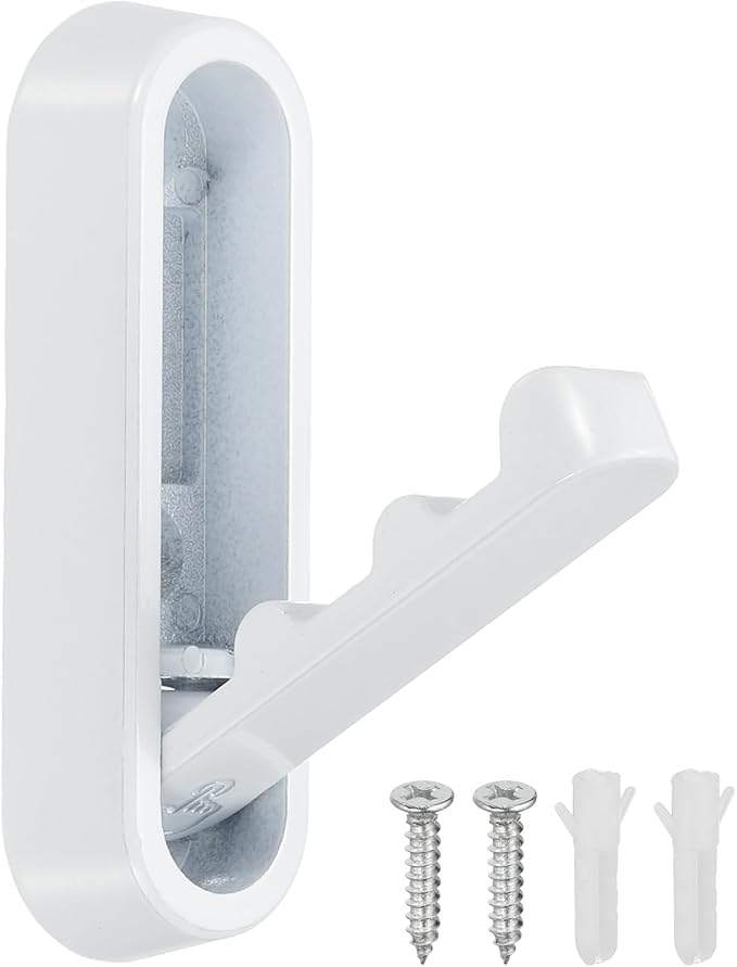 uxcell Foldable Wall Hooks, Aluminum Alloy Heavy Duty Wall Mounted Folding Coat Hooks with Mounting Accessories Space-Saving for Hanging Coat Towels Hat Bags, Oval, Matte White