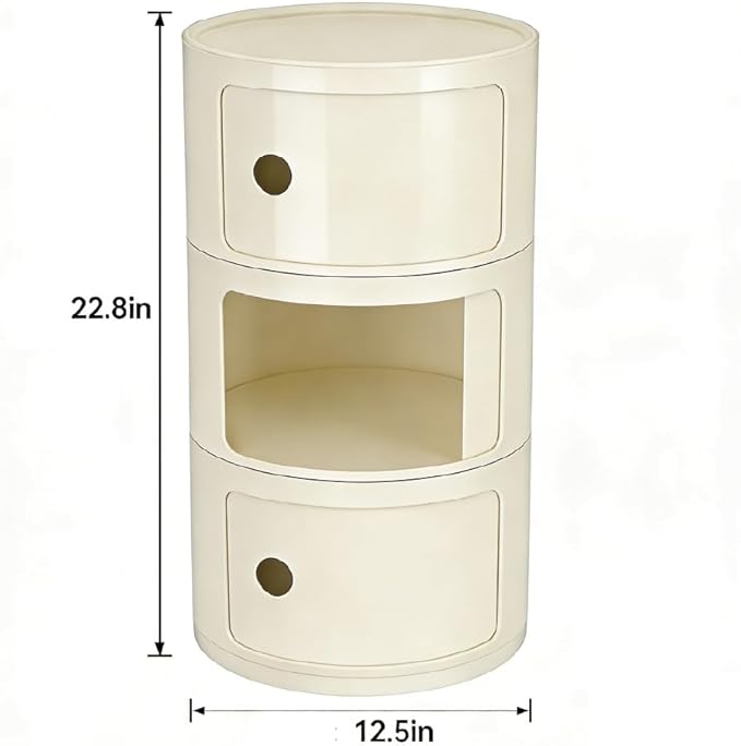 3 Tier Round with Storage, Modern Style Side Table, Multifunctional End Table Storage Cabinet for Living Room, Bedroom, Bathroom (Beige)