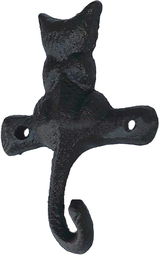 DPOWERFUL Vintage Cat Design Cast Iron Wall Hooks - Rustic Metal Coat, Hat & Towel Hangers, Decorative Key Holder for Entryway, Farmhouse Decor with Mounting Hardware, 3 Pack