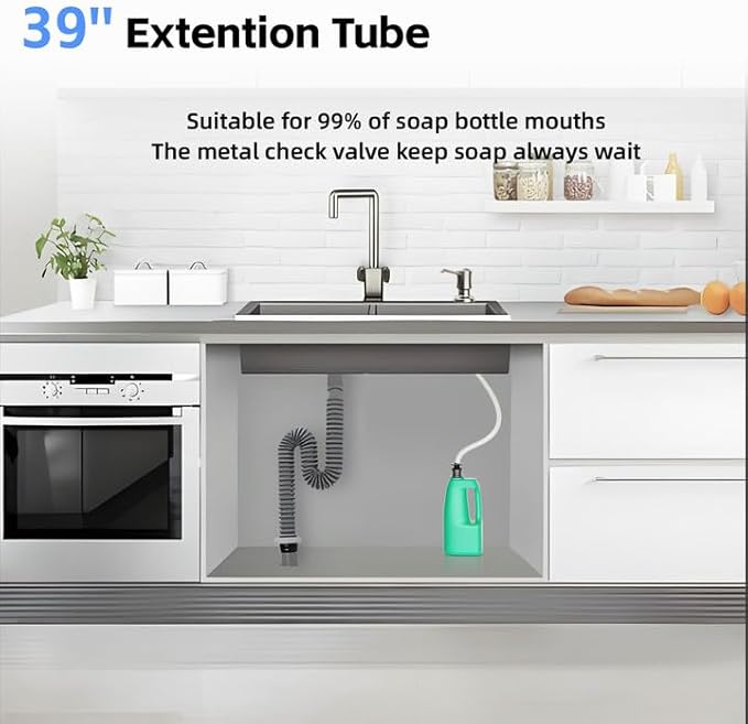 Samodra Sink Soap Dispenser and Extension Tube Kit, ABS Pump Head Bronzed Built in Design with 47” Extension Tube to Soap Bottle, No More Messy Refills(No Bottle)