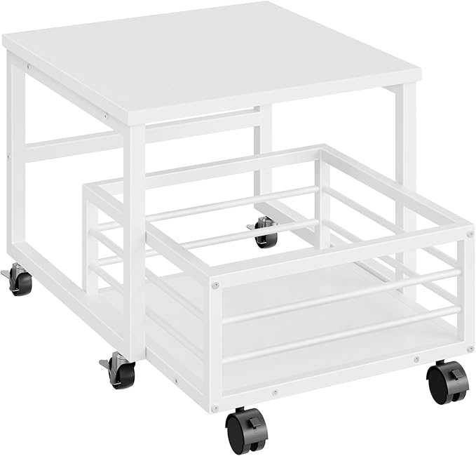 HOOBRO Mini Fridge Stand with Movable Storage Basket, Mini Fridge Cabinet with Wheels and Adjustable Feet, Sturdy Metal Frame, for Kitchen, Living Room, Office, White WW155TL01