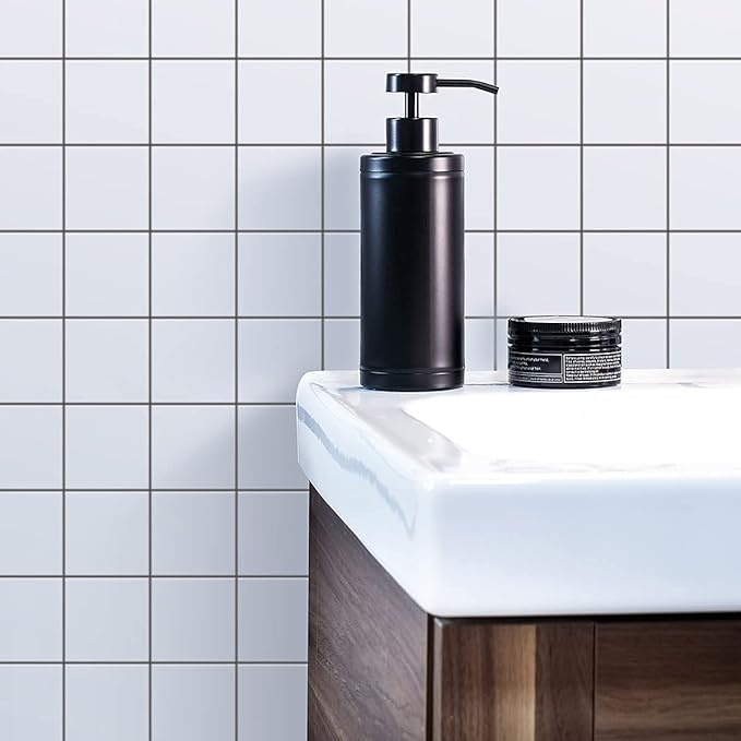 Stainless Steel Soap Dispenser for Bathroom, Matte Black Flat Design, Metal Pump, 10oz Rust-Proof Liquid Hand Soap Dispenser for Kitchen, Refillable Countertop Lotion Bottle