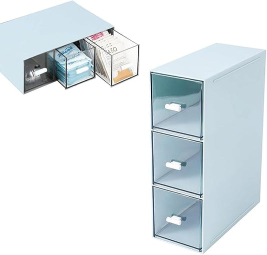 Desk Drawer Organizer with 3 Drawers, Plastic Clear Tea Bag Organizer, Stackable Tea Bag Holder, Makeup Organizers, Bathroom Organizers, Tea Bags Storage for Kitchen Pantry, Sugar Sachets, Cosmetic