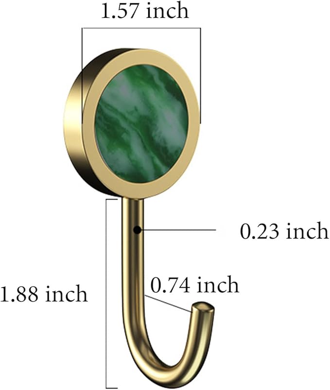 2 Pack Adhesive Hooks, Brass Wall Hooks, Bath Towel Hook, Self Adhesive Hooks Wall Hangers Without Nails for Entryway Kitchen Bathrooms Door (Green)