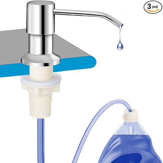 Dish Soap Dispenser for Kitchen Sink, Countertop Sink Soap Dispenser Water Pump with 47” No-Spill Extension Tube Kit Design for Kitchen Bathroom, No More Refills （Chrome）
