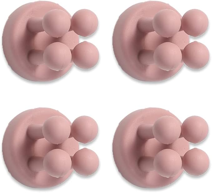 4 Pcs Silicone Waterproof Toothbrush Holders,Multi-Function Self Adhesive Hooks for Hanging Key Clothes Towel Cable for Kitchen Bathroom Home Office Pink