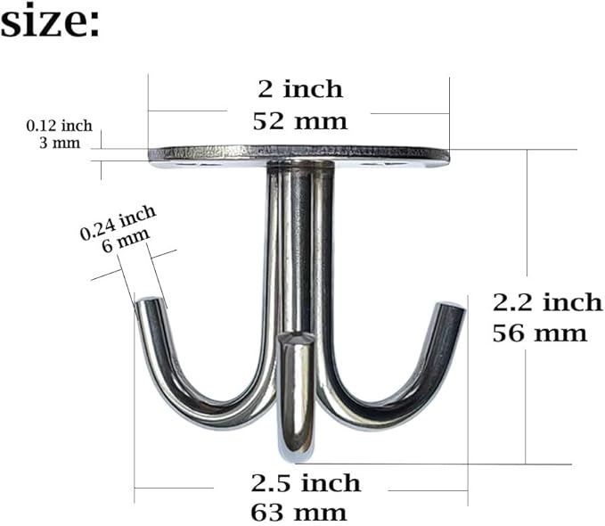 Stainless Steel Heavy Duty 3-Claw Coat Hook, Robe Hanger Ceiling Mount Hook, Towel Hook, Perfect Touch Your Bathroom, Bedroom, Closets, Wardrobe, Kitchen (2 PCS, Silver)