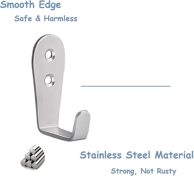 Coat Hooks Wall Mounted, 6 Pack Single Entrance Hooks Heavy Duty Brushed Wall Hook Stainless Steel, Large L Metal Hook for Hanging Clothes Jackets Robes Towels Hats Keys Bags Cups, Silver