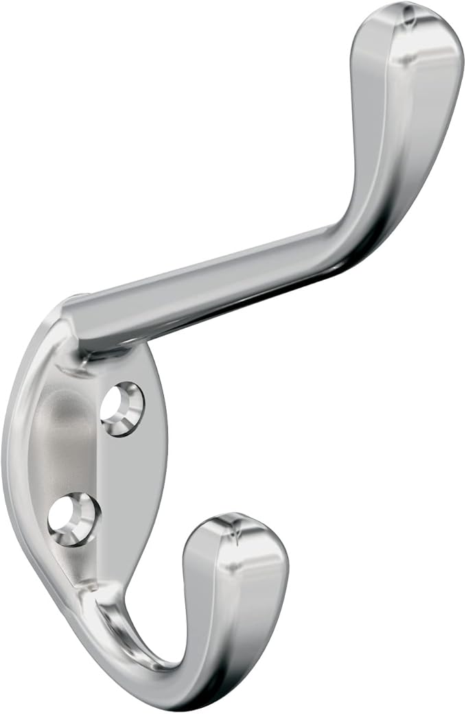 Amerock H5545126 | Noble Double Prong Decorative Wall Hook | Polished Chrome Hook for Coats, Hats, Backpacks, Bags | Hooks for Bathroom, Bedroom, Closet, Entryway, Laundry Room, Office