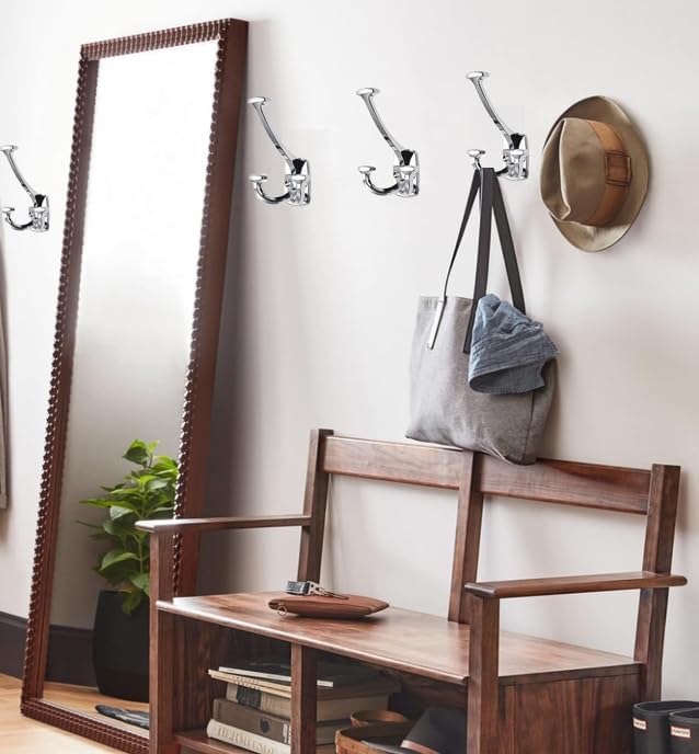 Polished Chrome Hooks Large Wall Mounted Decorative Solid Heavy-Duty Double-Sided Coat Hooks for Hanging Towels Coats Robes Towels Bag Bathroom Wall Hooks (2 Pack)