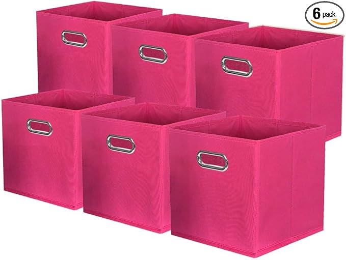 ShellKingdom Storage Bins, Foldable Fabric Storage Cubes And Cloth Storage Organizer Drawer with Metal Handle For Closet And Toys Storage, 11 X 10.5 X 10.5 INCH, 6 Pack (Fuchsia)