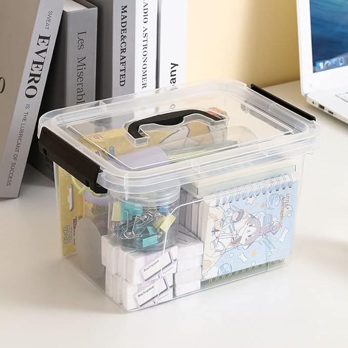 4 Pack Plastic Storage Bins with Lids and Handle, Clear Plastic Latching Box for Storage, Stackable Storage Containers for Organizing, 5 Quart