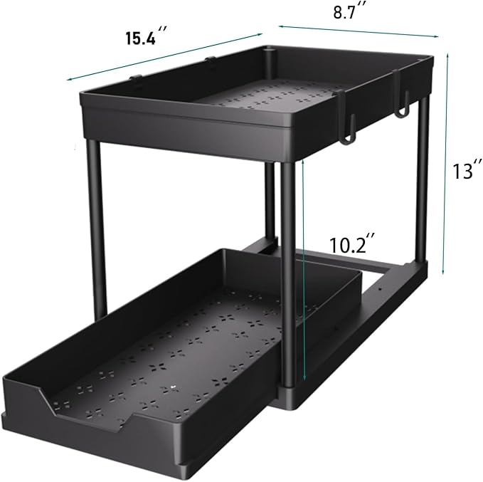 2 Pack Under Sink Organizer,Bathroom Cabinet Organizer with Sliding Basket, Multi-Purpose Under Sink Organizers and Storage for Bathroom Kitchen(Black)
