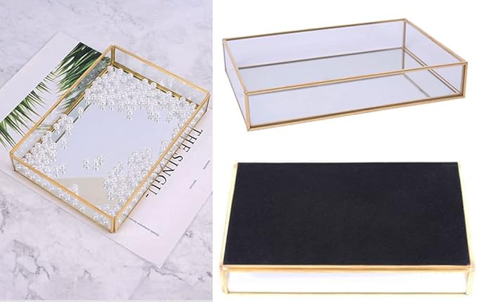 Sooyee Rectangle Mirror Decorative Tray, Gold can Hold Perfume, Jewelry, Cosmetics, Makeup, Magazine and More, for Vanity,Dresser,Bathroom,Bedroom(12âx8â)