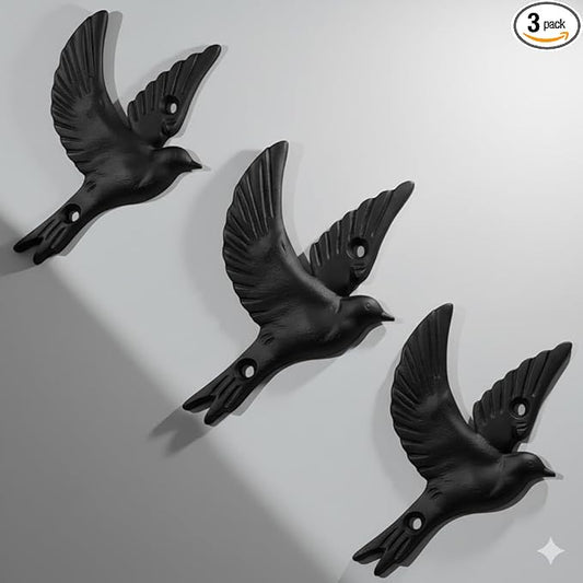 Ambipolar Flying Bird Iron Cast Decorative Bird Wall Mounted Coat Hooks (Magic Black)