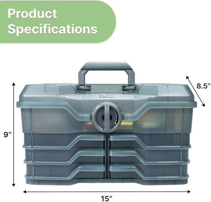 Best Kept | Portable Cosmetic Organizer with Compartments | Makeup Organizer Box For Vanity | Skin Care | Jewelry | Cosmetic Train Case | Hair & Grooming Storage Case | Dark Grey