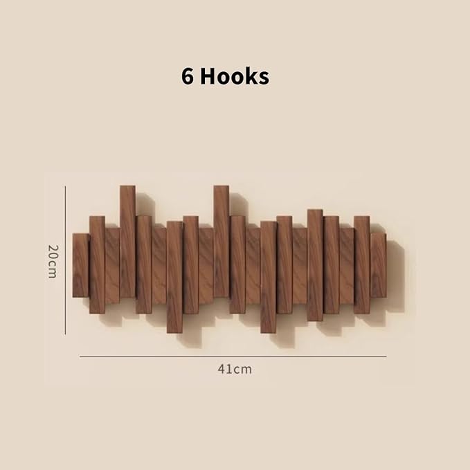 Piano Coat Rack Wall Mount, Wooden Magnetic Wall Hooks with Flip-Down Design, 50lbs Load Capacity Space-Saving Key Holder for Entryway, Bedroom, Hallway - Splicable Wall Art Decor (walnut, 6Hooks)