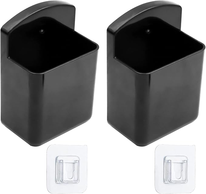 2 Pack Self Adhesive TV Air Conditioner Remote Control Holder Wall Mount Storage Box Organizer (Black)