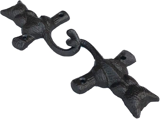DPOWERFUL Vintage Cat Design Cast Iron Wall Hooks - Rustic Metal Coat, Hat & Towel Hangers, Decorative Key Holder for Entryway, Farmhouse Decor with Mounting Hardware, 3 Pack