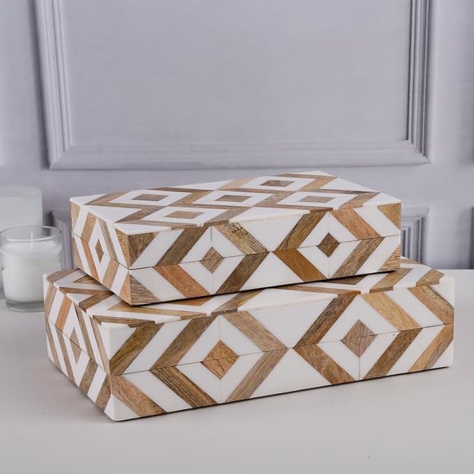 Handicrafts Home Decorative Keepsake Box 8x5 – Small Organizer Box with Lid, Boho Decorative Storage, Retro Memory Box, Unique Coffee Table Décor, Jewelry or Trinket Box, Modern Shelf Decorative Box
