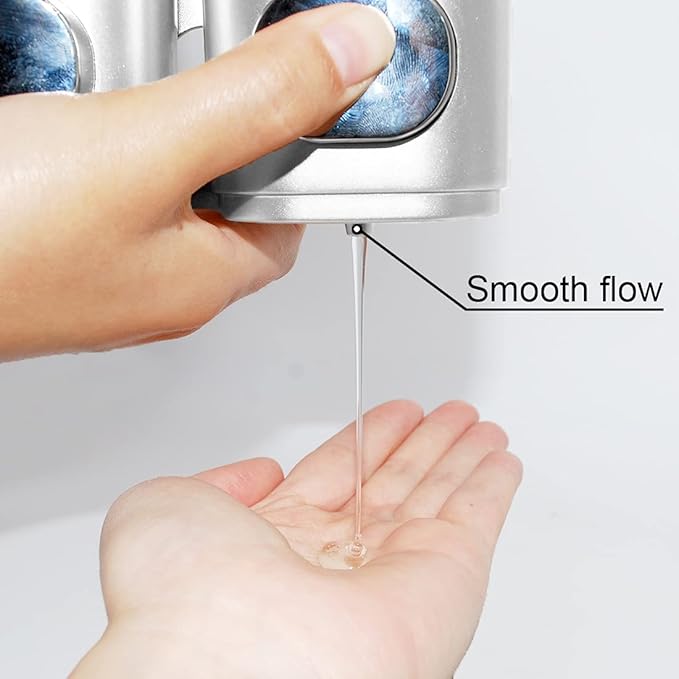 2-Chamber Soap Dispensers Wall Mount,400ml Bathroom Shower Pump Dispenser,Press Manually Lotion Shower Soap Dispenser Usefor Home,Bath,Kitchen,Hotels,Restaurants(Silver)
