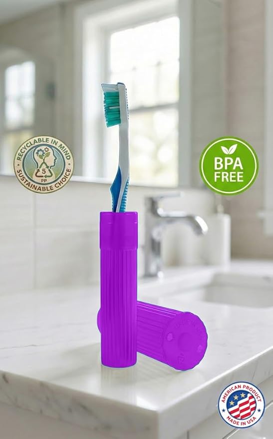 Toothbrush Holder (Blue,Pink,White,Purple) Made in USA, with Ventilation Holes, for Toothbrush Covers, Toothbrush Holder, Toothbrush Soft, Durable Design, Hygienic Bathroom Accessory
