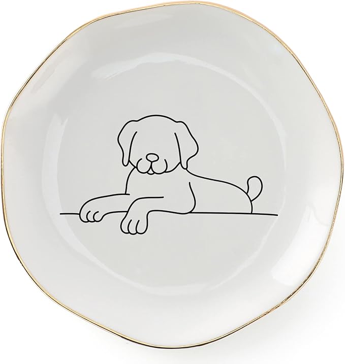 HOME SMILE Lying Dog Ring Dish Jewelry Tray,Christmas Gifts for Dog Lovers,Gifts for Dog Mom,Ceramic White,4"