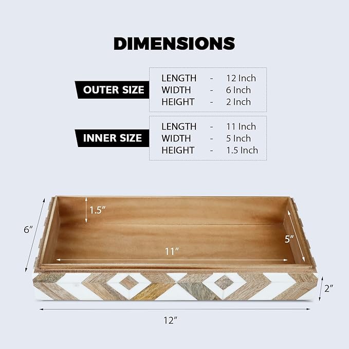 Handicrafts Home White Decorative Box with Lid– Marquet Resin Inlay & Wood Decorative Boxes for Home Decor, Decor, Storage Box for Jewellery & Keys White Brown Neutral Decorative Storage Box- 12x6x2