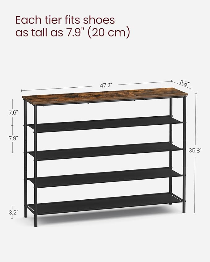 VASAGLE Shoe Rack, 5-Tier Shoe Storage Organizer for Entryway and Closet, Holds 20-24 Pairs of Shoes, 4 Fabric Shelves, Steel Frame, Industrial, Rustic Brown and Black ULBS136B01