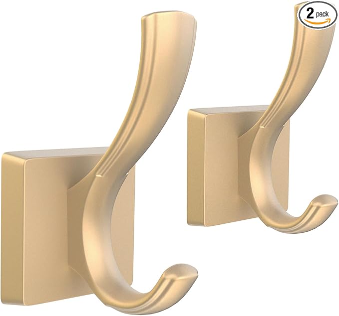 Gold Coat Hooks, Towel Robe Hooks Bathroom Entryway Mudroom Pool Hooks for Wall Mount Hanging Towels Bathrobe Key Hat Backpack (2 Pack, Gold)