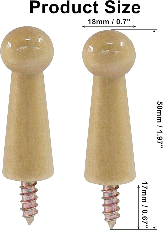 10Pcs Wooden Screw Hooks, Solid Wooden Wall Hooks Screw-On Coat Hooks, DIY Wood Coat Hooks for Hanging Jacket/Towel/Mug/Clothes Crafts(Style-1,Log Color)