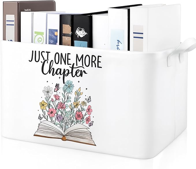 Marsui Book Lover Gifts Just One More Chapter Book Storage Basket to Be Read List Storage Bin Bookish Accessories Bookworm Gift for Club Members Student Teacher Reading Accessories
