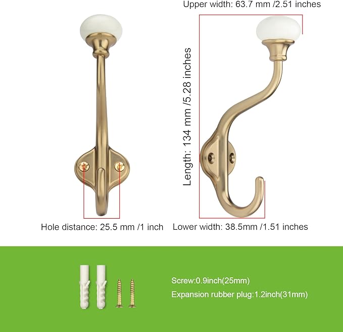 TUNNY Coat Hooks - 5 Pack Champagne Bronze Towel Hooks Robe Hooks Decorative Wall Hooks for Bathroom Bedroom Kitchen Towel Robe Clothes Cabinet Closet Bathroom Hardware