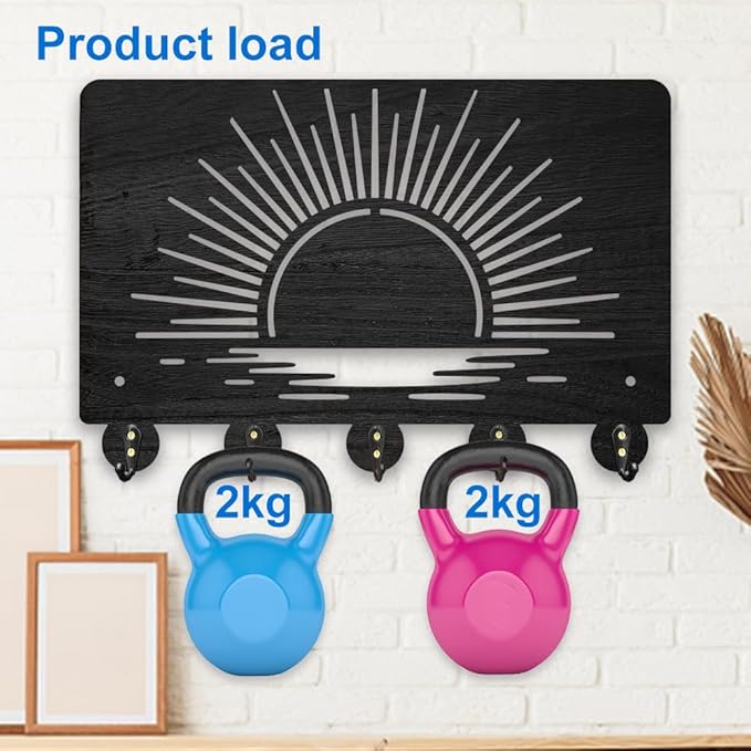 MAYJOYDIY Sunrise Sea Wood Key Holder for Wall 11.8x7.8inch Romantic Scenery Wall Mounted Key Hooks Coat Hanger Rack with 5 Alloy Hooks for Entryway Front Door Kitchen Office Decoration