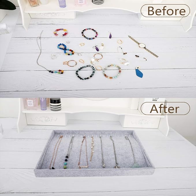 Emibele Jewelry Organizer, 20 Hooks Necklace Organizer Velvet Stackable Necklace Jewelry Showcase Display Tray for Necklace Pendant Bracelet - Grey