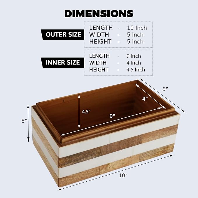 Handicrafts Home White Large Decorative Storage Box with Lid Wooden Memory Box Keepsake Storage Box Photo Storage Box for Home Organization â Resin Inlay Patisserie Adorn Collection- 10x5x5