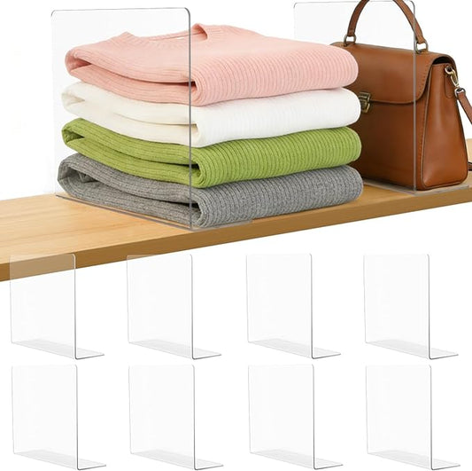 Shelf Dividers for Closet Organization: 10" Tall x 12" Deep Acrylic Closet Shelf Dividers for Clothes Sweater Purse - Clear Organizers and Storage Separators for Home Space Saver Enthusiasts