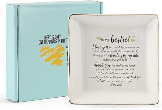 HOME SMILE Gifts For Best Friend Women-Ceramic Ring Dish Decorative Trayï¼Unique Gift For Bestie, Soul Sister, BFF, Coworker Birthday Gift Idea For Best Friend Friendship Gifts For Women