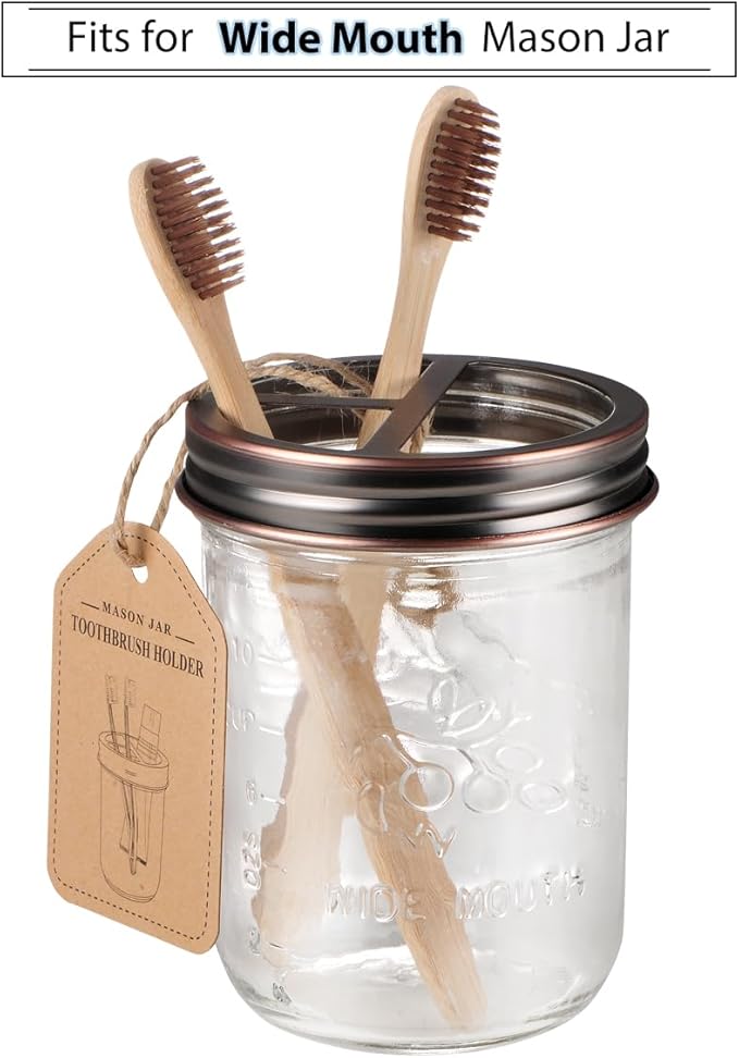 Mason Jar Bathroom Accessories Lids Set(4pcs) - Jars Not Included - Soap Dispenser, Apothecary Jars Lids for Regular Mouth Mason Jars, Wide Mouth Toothbrush Holder lid,-Stainless Steel,ORB