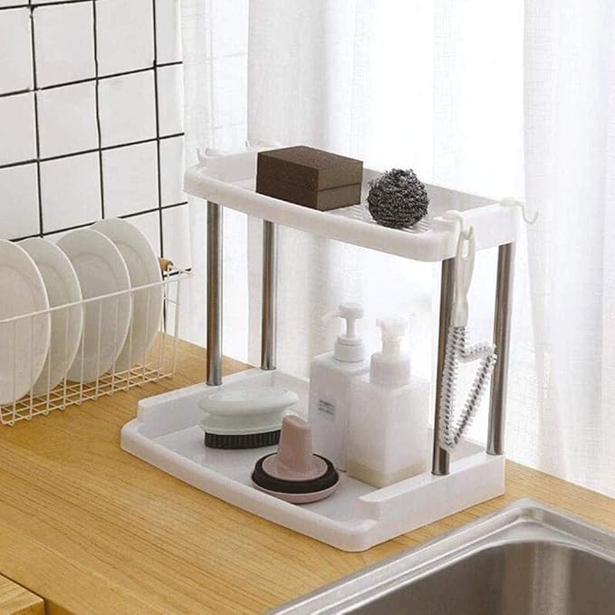 Display Shelves, ABS Plastic, 2-Tier Free Standing Shelf, Desktop Storage Organizer Rack, Kids Bookshelf for Home Living Room Bathroom Kitchen Office