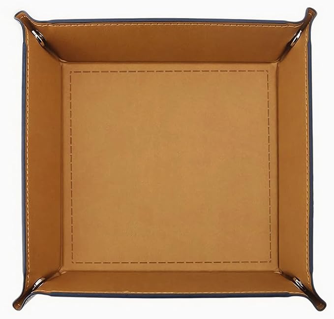 siduater Valet Tray Desktop Storage Organizer, Vegan Leather Catchall Tray Bedside Vanity Tray Nightstand Caddy Holder for Remote Controller, Watch, Keys, Phone, Wallet, Sunglasses, Jewelry, Khaki