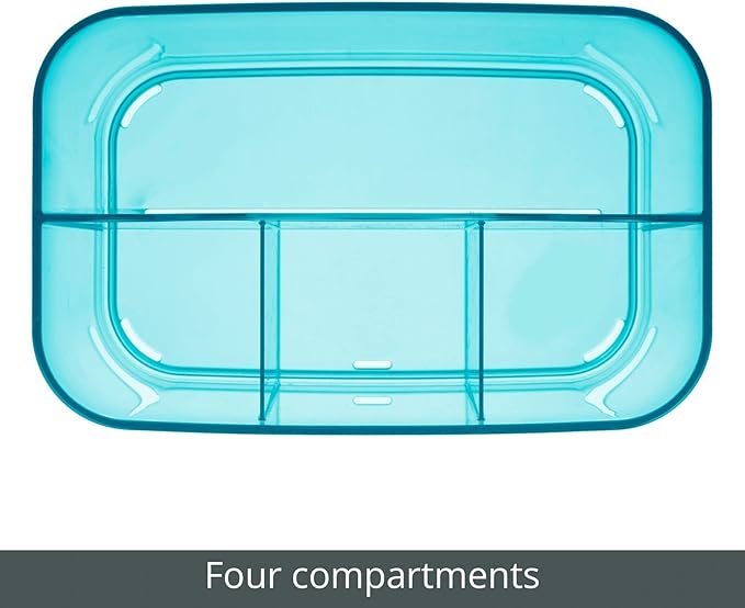mDesign Small Plastic Portable Shower Basket Caddy Organizer Tote with Handle for Dorm, Bathroom, Shelf, Cabinet; Holds Soap, Shampoo, Conditioner, Combs, Brushes, Lumiere Collection, Dark Aqua Tint