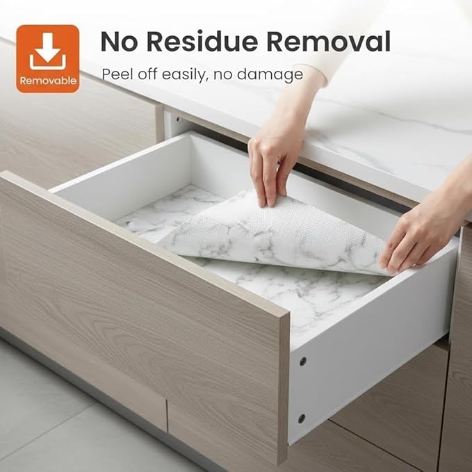 Coavas Extra Grip Thickened Shelf and Drawer Liner - Non-Adhesive Non-Slip Waterproof Mats for Kitchen Cabinets, Drawers, Shelves, Dresser & Cupboard, Easy Cut DIY (Marble, 12IN x 20FT)