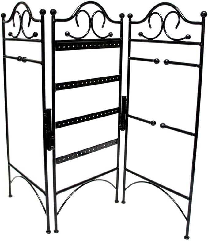 Mango Steam 3-Panel Folding Organizer for Hanging Earrings, Bracelets, & Necklaces, Black
