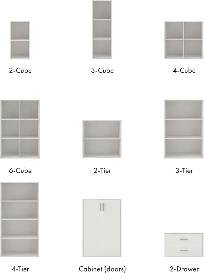 Homes: Inside + Out Apexa 2-Cube Storage Organizer Shelves, Stackable Wood Bookcase Fits Cubby Bins for Organization, Dorm Teen Room Decor & Home Office, White