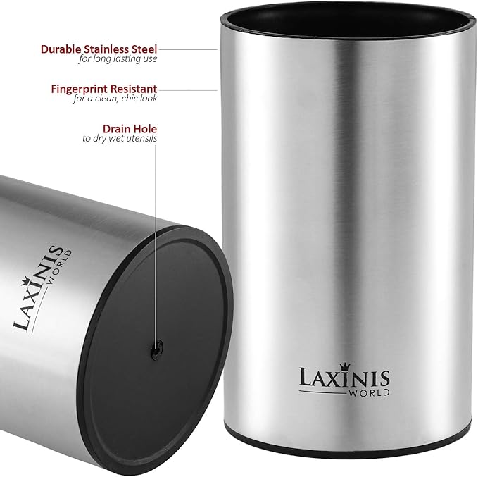 Stainless Steel Kitchen Utensil Holder, Kitchen Caddy, Utensil Organizer, Round Shape Utensils Crock, 7" by 4.3" (utensils not included)