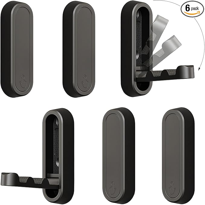 6PCS Folding Coat Hooks, Heavy Duty Wall Hooks Made of Zinc Alloy, Foldable Wall Hooks for Hanging Coats, Scarves, Hats, Bathrobes, Keys, Bags (Black)