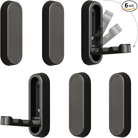 6PCS Folding Coat Hooks, Heavy Duty Wall Hooks Made of Zinc Alloy, Foldable Wall Hooks for Hanging Coats, Scarves, Hats, Bathrobes, Keys, Bags (Black)