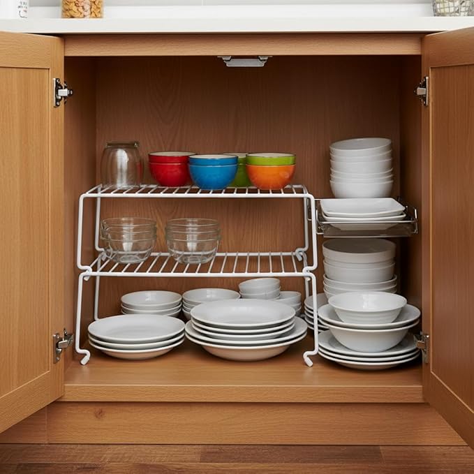 4-piece Kitchen Cabinet Storage Rack - Large Stackable Wire Rack for Pantry, Spice Organization and Desk Use, White (15.7 inches x 8.5 inches)