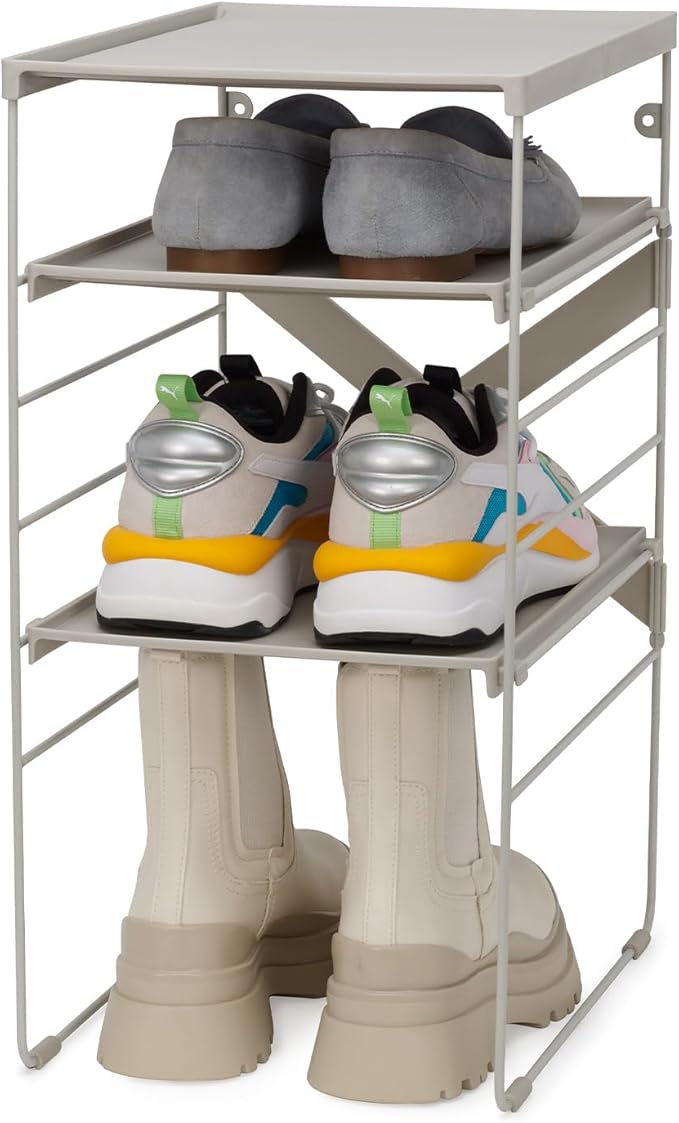 Joseph Joseph Level Adjustable Tier Shoe Rack Organizer, Durable Shelves and Sturdy Steel Frame, Holds 4 Pairs